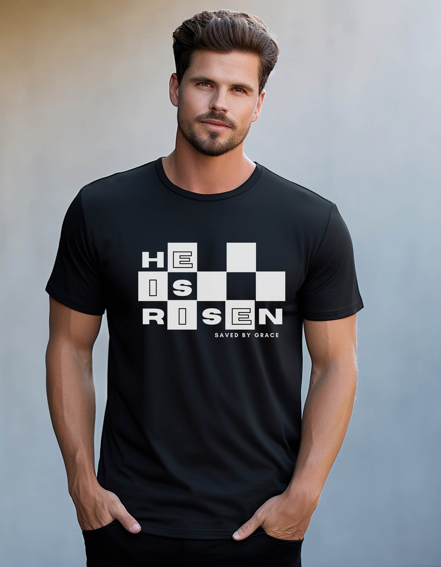 He is Risen -  Checkered Tee