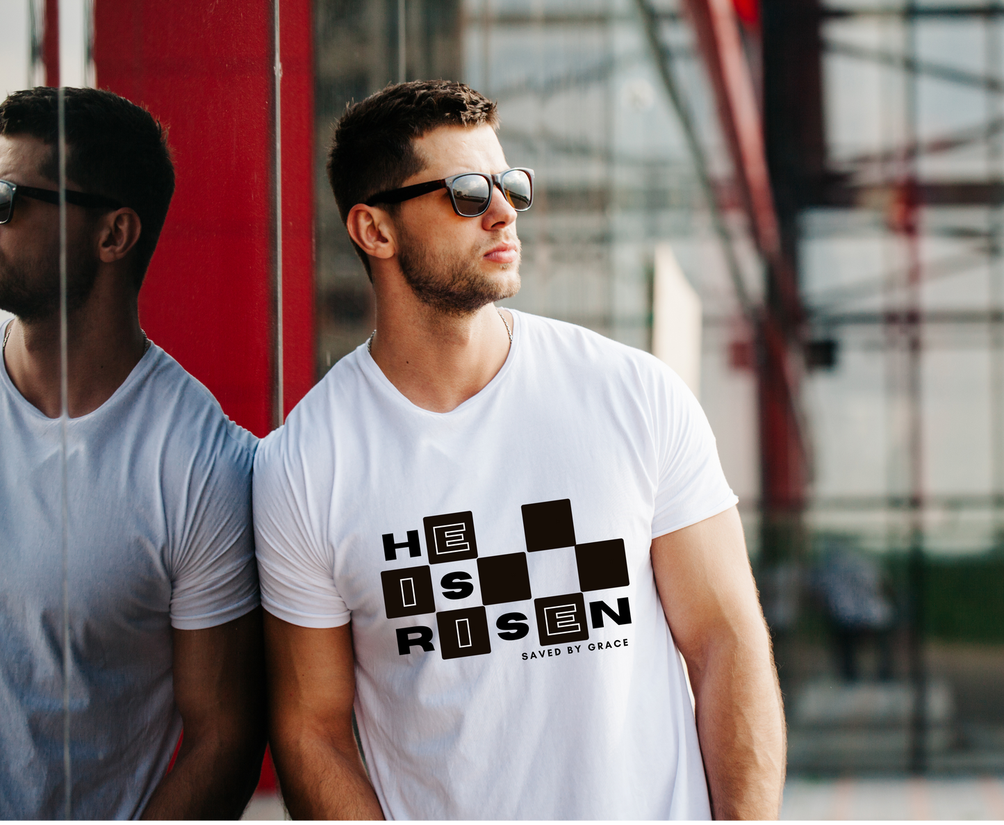 He is Risen -  Checkered Tee